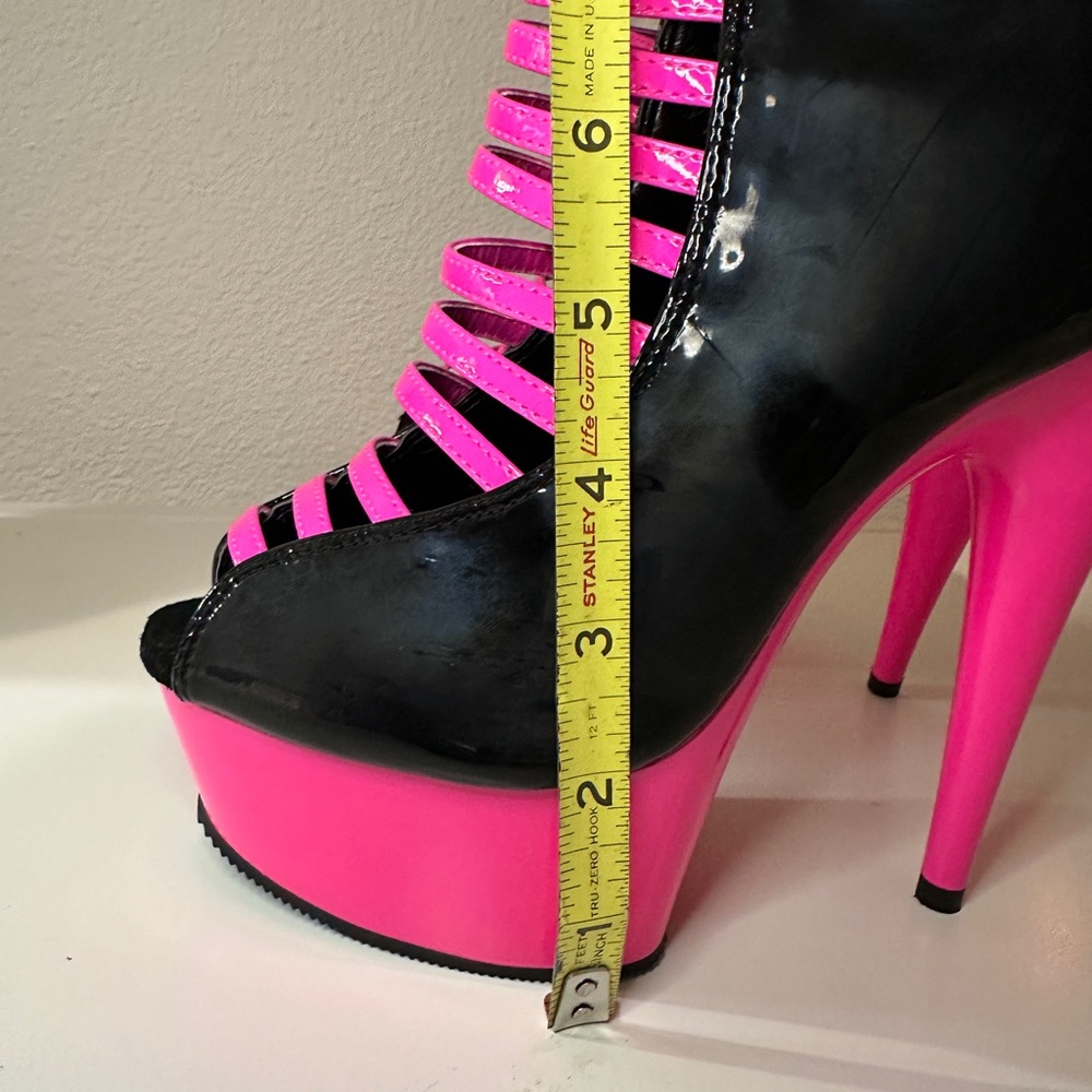 Pleaser Black and Pink Strappy Platform Heels - Picture 8 of 9
